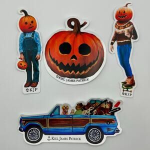 Kiel James Patrick 4 Stickers Pumpkin Jack-O-Lantern Dog in Jeep Decals Preppy
